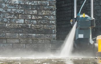 The stone terrace was washed with pressurized water